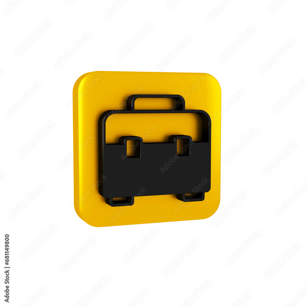 Poster black toolbox icon isolated on transparent background. tool box sign. yellow square button.