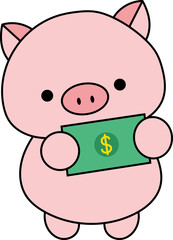Piglet grab money illustration