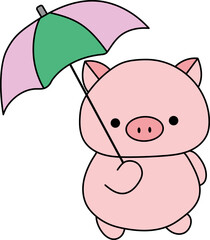 Piglet hold umbrella illustration