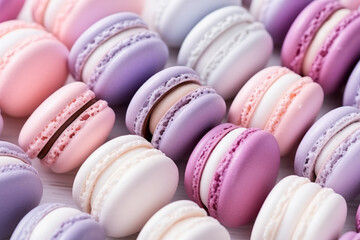 Colored french macarons background. Close up view.