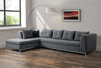 3D rendering .modern living room .modern corner furniture .