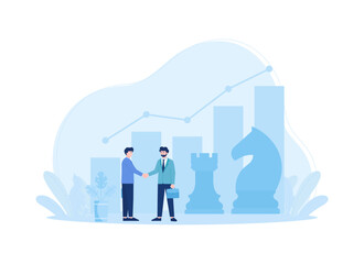 business partners with handshake luggage concept flat illustration
