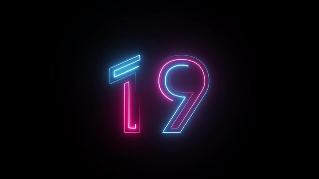 Neon number 19 with alpha channel, neon numbers, number nineteen
