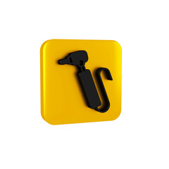 Black Tooth drill icon isolated on transparent background. Dental handpiece for drilling and grinding tools. Yellow square button.