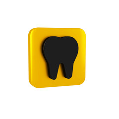 Black Tooth icon isolated on transparent background. Tooth symbol for dentistry clinic or dentist medical center and toothpaste package. Yellow square button.