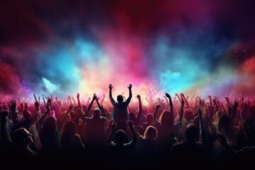 an image representing concert people with their hands raised Generative AI - obrazy, fototapety, plakaty