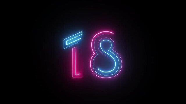 Neon number 18 with alpha channel, neon numbers, number eighteen