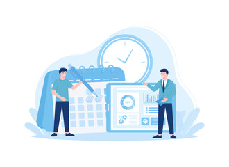 two men discussing time management concept flat illustration