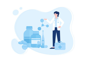 doctor with first aid bag and doses concept flat illustration