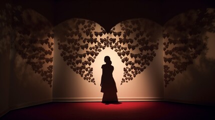 A captivating display of heart-shaped shadow patterns projected onto a wall, adding a touch of mystery. - obrazy, fototapety, plakaty