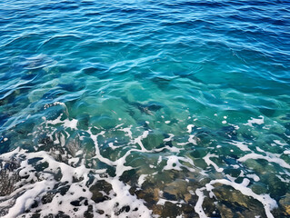 Waves on the ocean near the shoreline with rocks