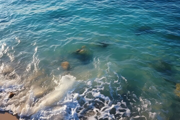 Naklejka premium Waves on the ocean near the shoreline with rocks