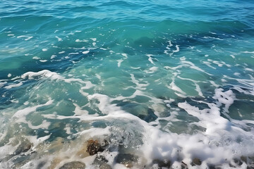 Waves on the ocean near the shoreline with rocks