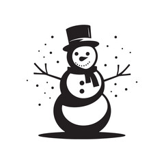 Winter Whispers: Graceful Snowman Silhouette Amidst Falling Snow, Eliciting the Serenity and Charm of the Season in Artistic Endeavors.
