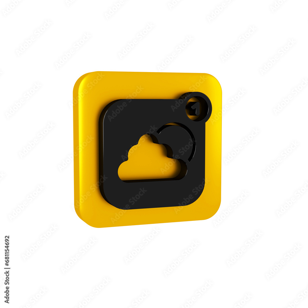 Poster black weather forecast app icon isolated on transparent background. yellow square button.