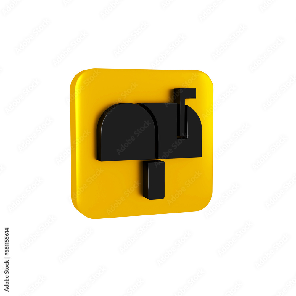 Poster black mail box icon isolated on transparent background. mailbox icon. mail postbox on pole with flag