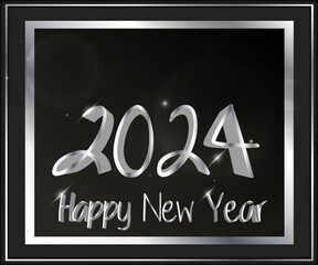 2024 plata con fondo negro happy new year