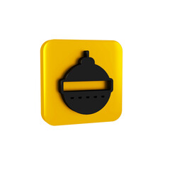 Obraz premium Black Christmas ball icon isolated on transparent background. Merry Christmas and Happy New Year. Yellow square button.
