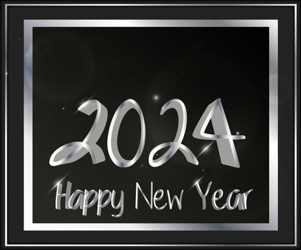 2024 plata con fondo negro happy new year
