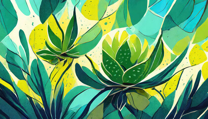 Succulent plants in green and yellow