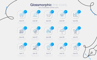 Set of Alcohol addiction, Cardio training and Dog paw line icons for web app. Vaccine announcement, Mental health, Clean skin icons. First aid, Medical drugs, Mountain bike signs. Vector