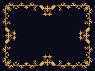Art deco style frame with snowflakes. Winter vintage linear border with snowflake in line art style. Christmas frame design a template for invitations, leaflets and greeting cards. Vector illustration