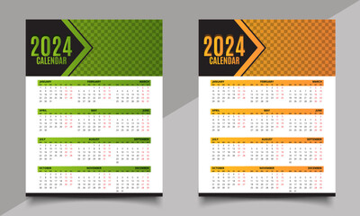 Calendar. One-page New Year calendar design. 2024 calendar design.