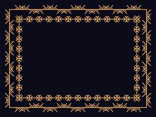 Art deco style frame with snowflakes. Winter vintage linear border with snowflake in line art style. Christmas frame design a template for invitations, leaflets and greeting cards. Vector illustration