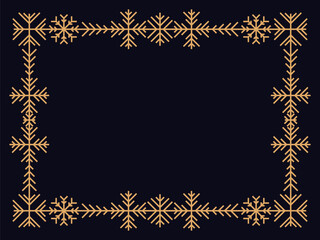 Art deco style frame with snowflakes. Winter vintage linear border with snowflake in line art style. Christmas frame design a template for invitations, leaflets and greeting cards. Vector illustration