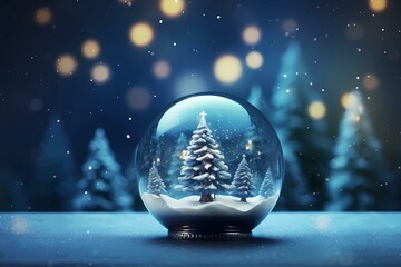 Fototapeta na wymiar Christmas tree in a snow globe in the snow