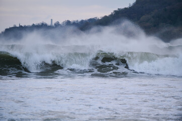 Raging huge waves during an incredibly powerful storm in the Black Sea