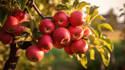 Bunch of apples hanging on a tree