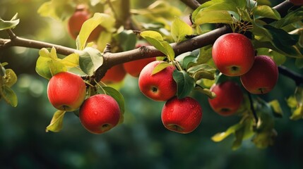 Bunch of apples hanging on a tree
