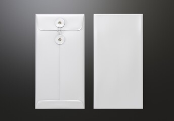 Blank white realistic square straight flap envelopes mock up. 3d illustration.