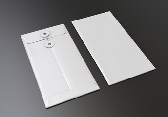 Blank white realistic square straight flap envelopes mock up. 3d illustration.