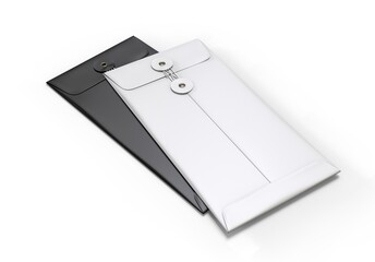 Blank white realistic square straight flap envelopes mock up. 3d illustration.