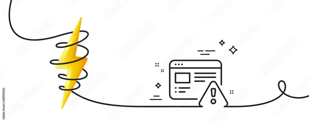 Poster internet warning line icon. continuous one line with curl. attention triangle sign. caution alert sy