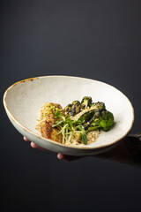 Baked sea bass with vegetables