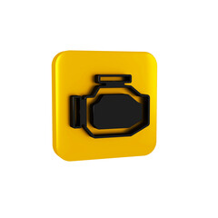 Black Check engine icon isolated on transparent background. Yellow square button.