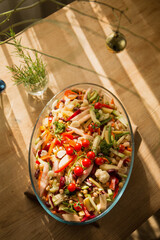 Stew of various vegetables prepared for baking.