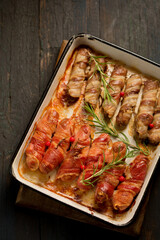 Traditional Christmas dish Sausages wrapped in bacon