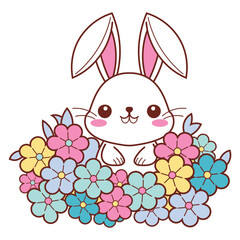 vector of cute rabbits among flowers