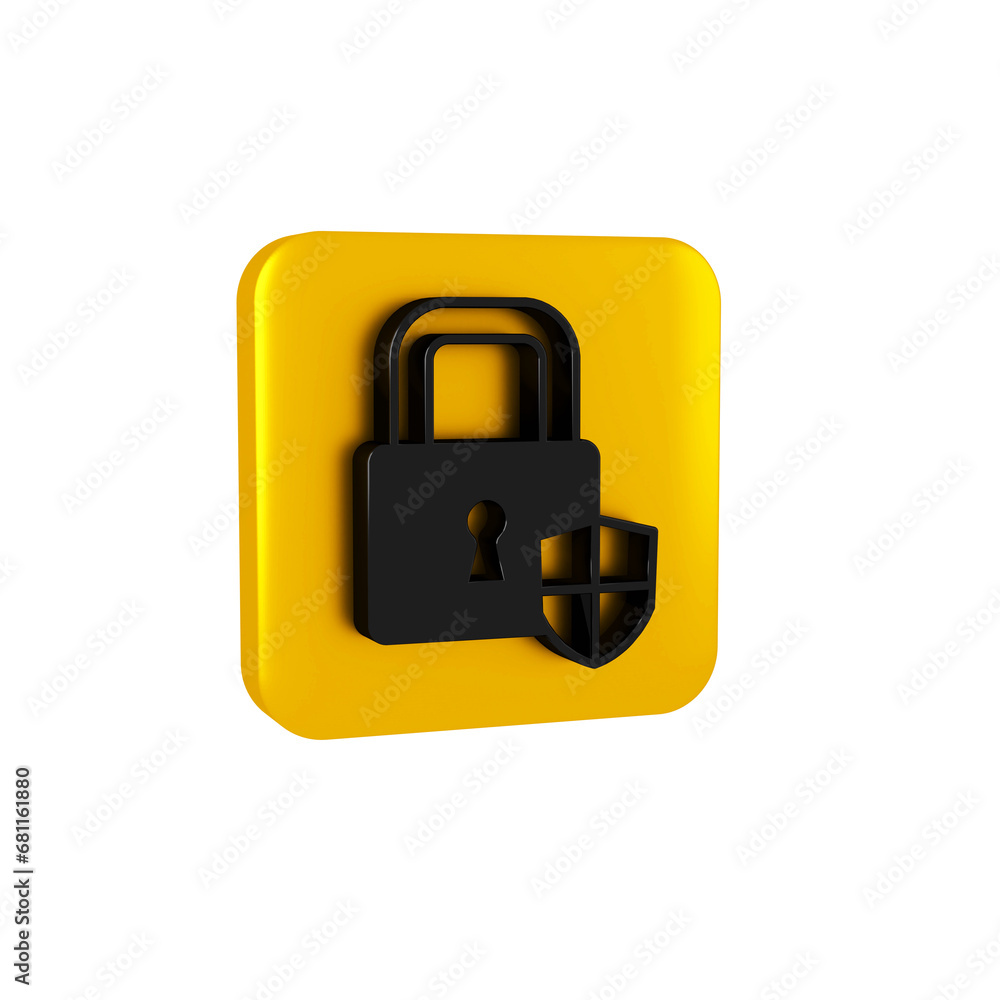 Poster black shield security with lock icon isolated on transparent background. protection, safety, passwor