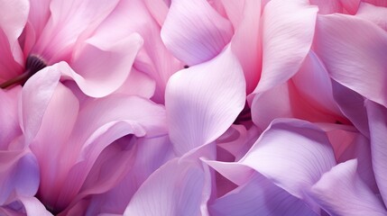 Macro detail of cyclamen petals, with a soft focus, pink natural floral background banner.