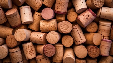 Wine corks Pattern. Various wooden wine corks as a Background. Food and drink concept .