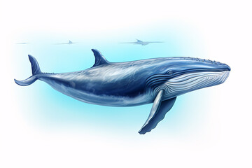 Alone, isolation in a bright backdrop, a majestic blue whale.