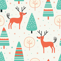 Elevate your designs with our enchanting vector pattern featuring graceful deers and snowy motifs. Capture the magic of winter in every creation.