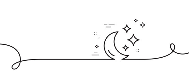 Moon line icon. Continuous one line with curl. Sleep rest sign. Night lunar symbol. Moon single outline ribbon. Loop curve pattern. Vector