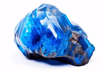 Isolated geology gemstone turkvenit, a natural semiprecious blue stone, on a white background.