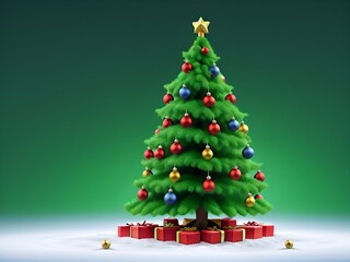 Christmas tree with decorations on green background. Vector illustration